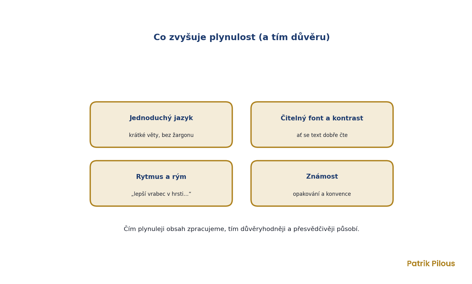 Co zvyšuje plynulost zpracování: jednoduchý jazyk, čitelný font, rytmus a rým a známost